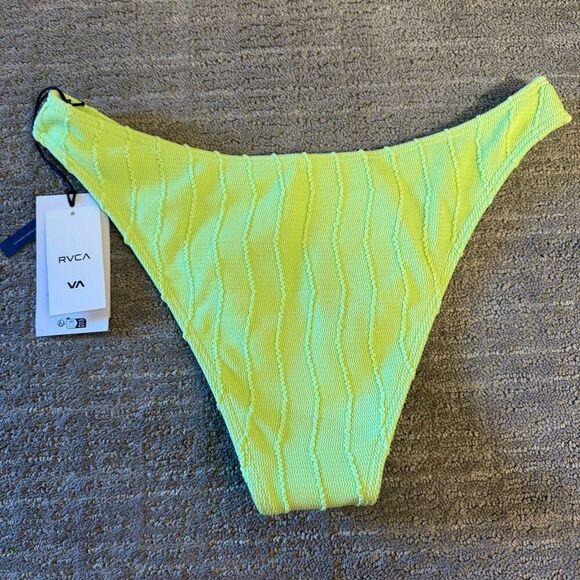 RVCA Bright Green Chevy Grooves High Leg Bikini Bottoms Medium NWT - Picture 2 of 5